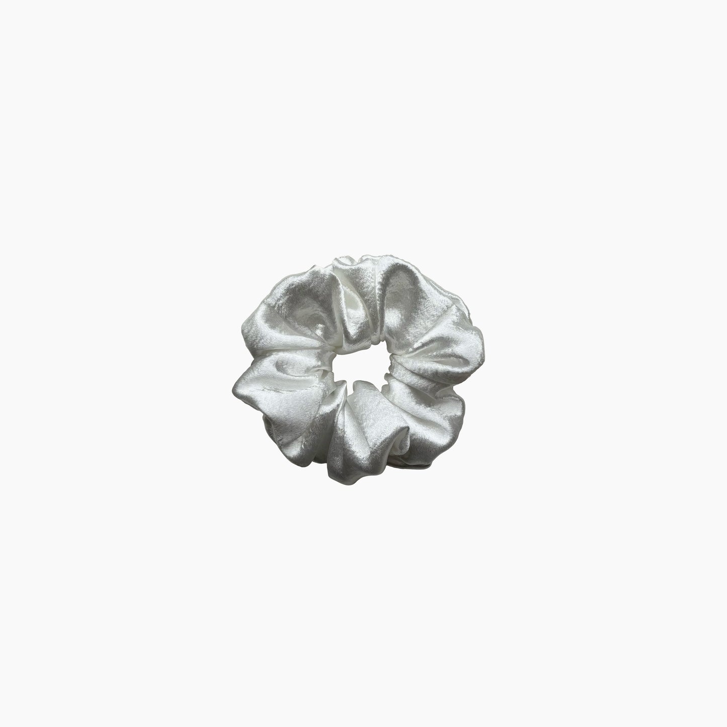 White satin scrunchie from Pebble Satin collection in large size, displayed on a white background.